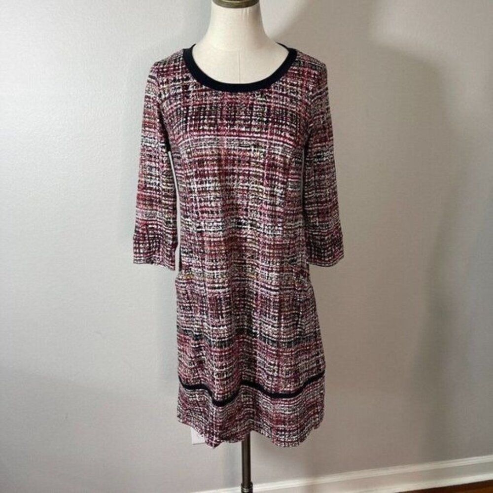 Chris McLaughlin Mini Dress Red Black Plaid Stretch Knit with Pockets